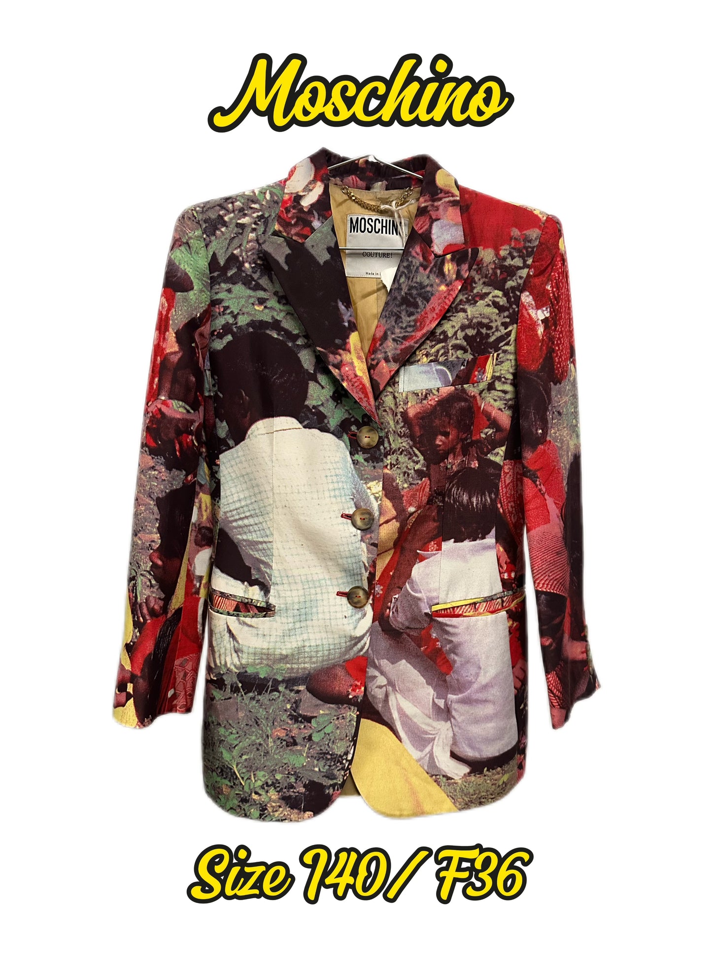 Moschino Couture 90s Runway Colorful Human Print Blazer Jacket