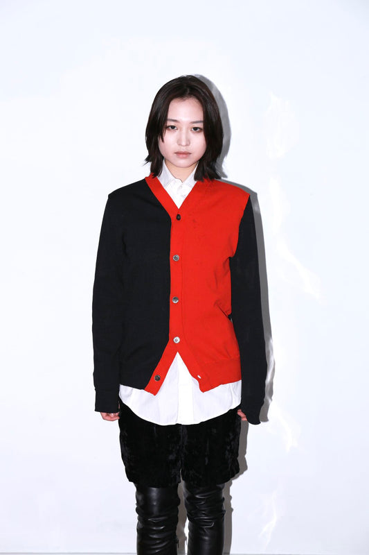 Comme Des Garcons Red and Black Asymmetrical Cardigan