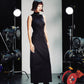 OVER RANGE Black Mesh Corset Maxi Jersey Dress