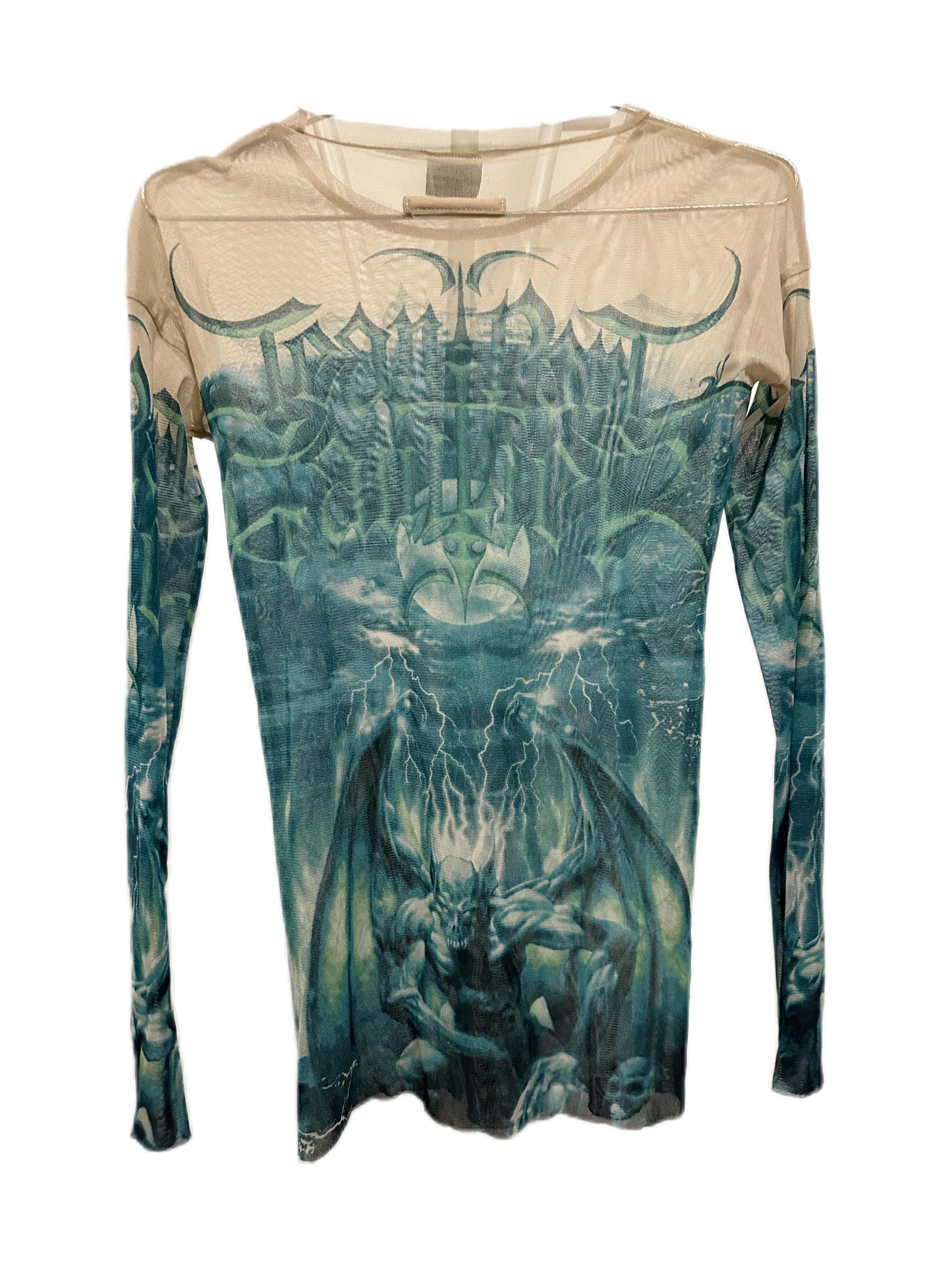 Jean Paul Gaultier Y2K Green Satan Print Mesh Top