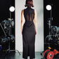 OVER RANGE Black Mesh Corset Maxi Jersey Dress