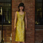 Prada Gold Pettern Luxury Textile Elegant A-Line Dress