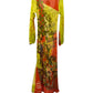 Save The Queen Exotic Print Yellow Mesh Maxi Dress