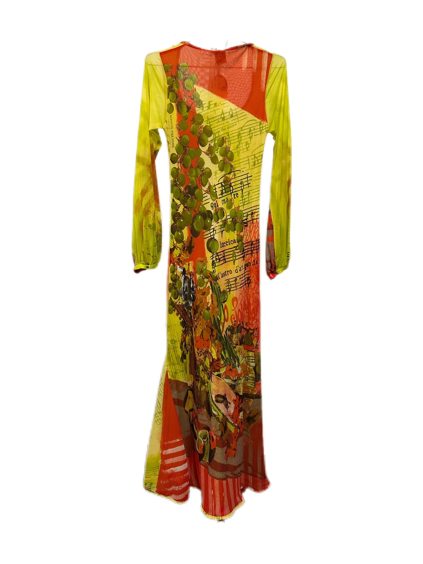 Save The Queen Exotic Print Yellow Mesh Maxi Dress