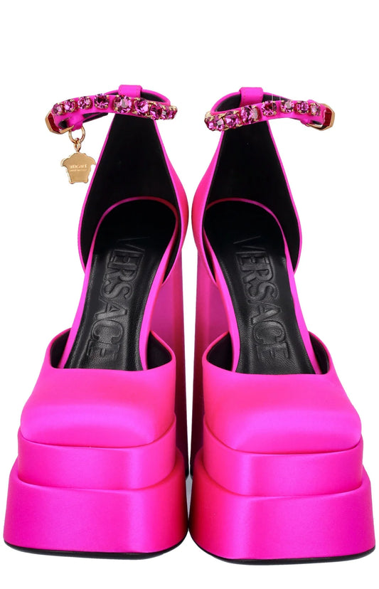 Versace Pink Silk Platform Heels