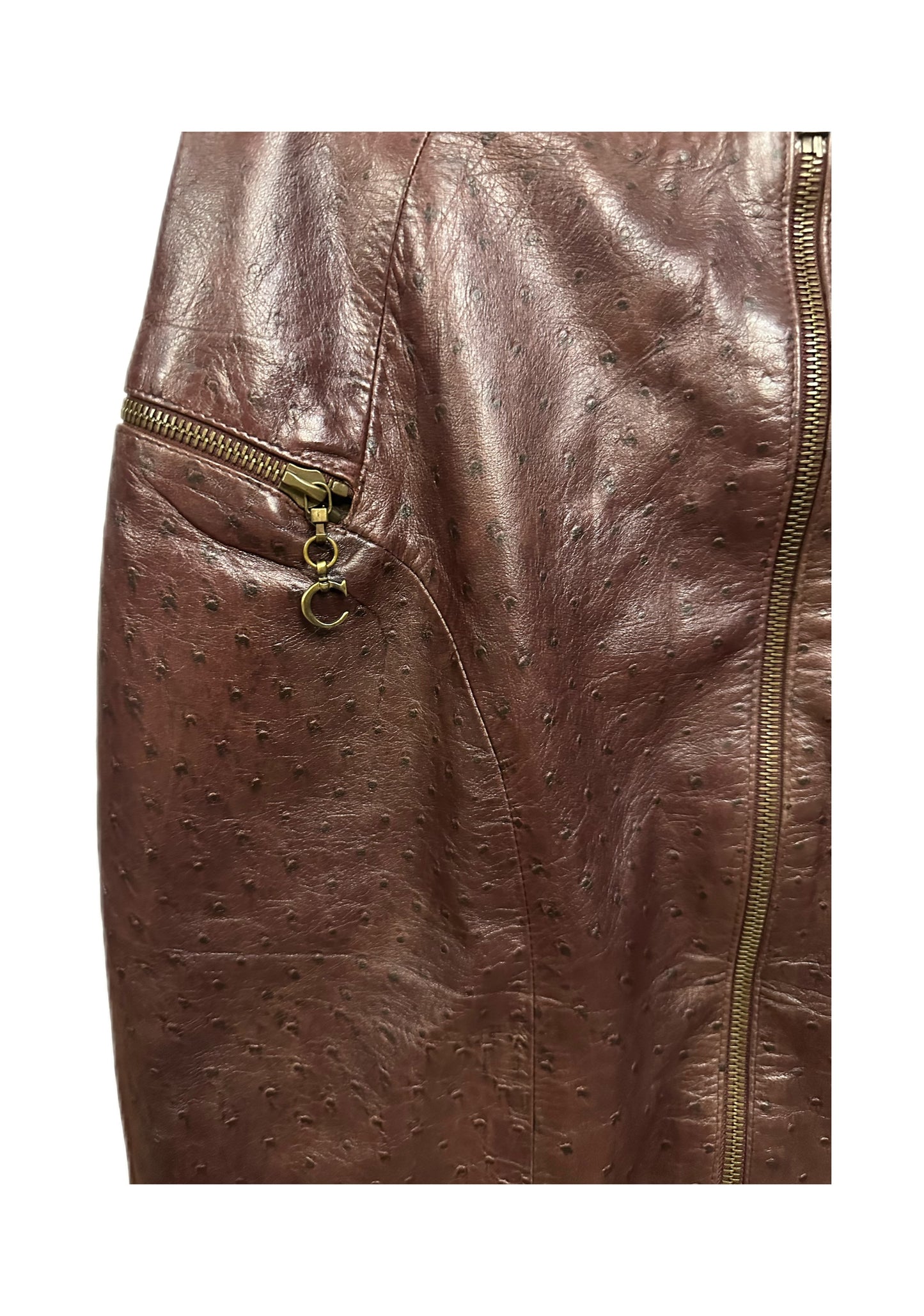 Christian Dior by John Galliano Y2K  Runway Deep Purple Ostrich Print Lambskin Leather Pencil Skirt