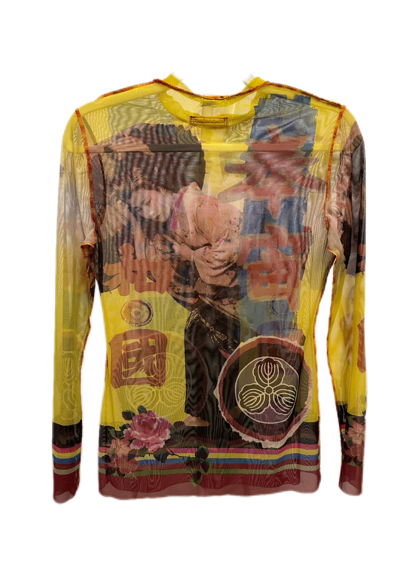 Jean Paul Gaultier Yellow Multi-color Japanese Print Mesh Top