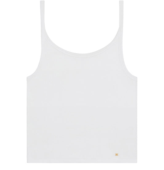 CELINE WHITE TRIOMPHE TANK TOP IN RIBBED COTTON