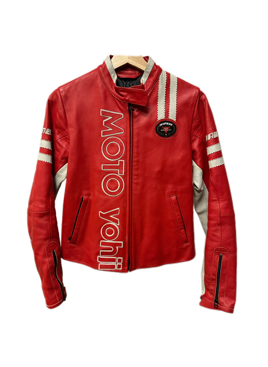 Yohji Yamamota Deven Aoki 90s Runway Vintage Red Leather Motor Jacket