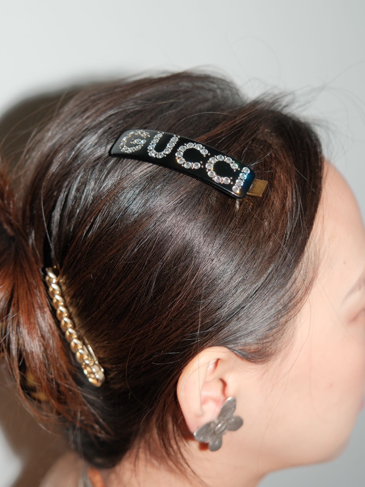 Gucci Black Diamond Logo Hair Clip