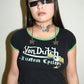 Von Dutch Y2K Black Gothic Letters Printed Crop Top T-shirt