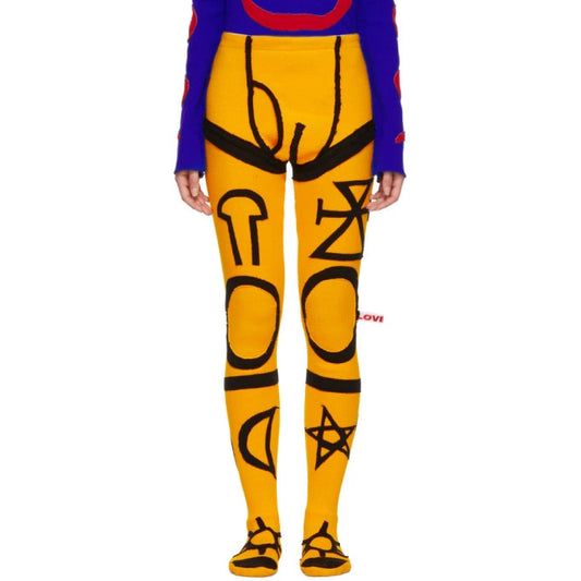 Charles Jeffrey Loverboy Knitted Symbol Yellow and Black Leggings