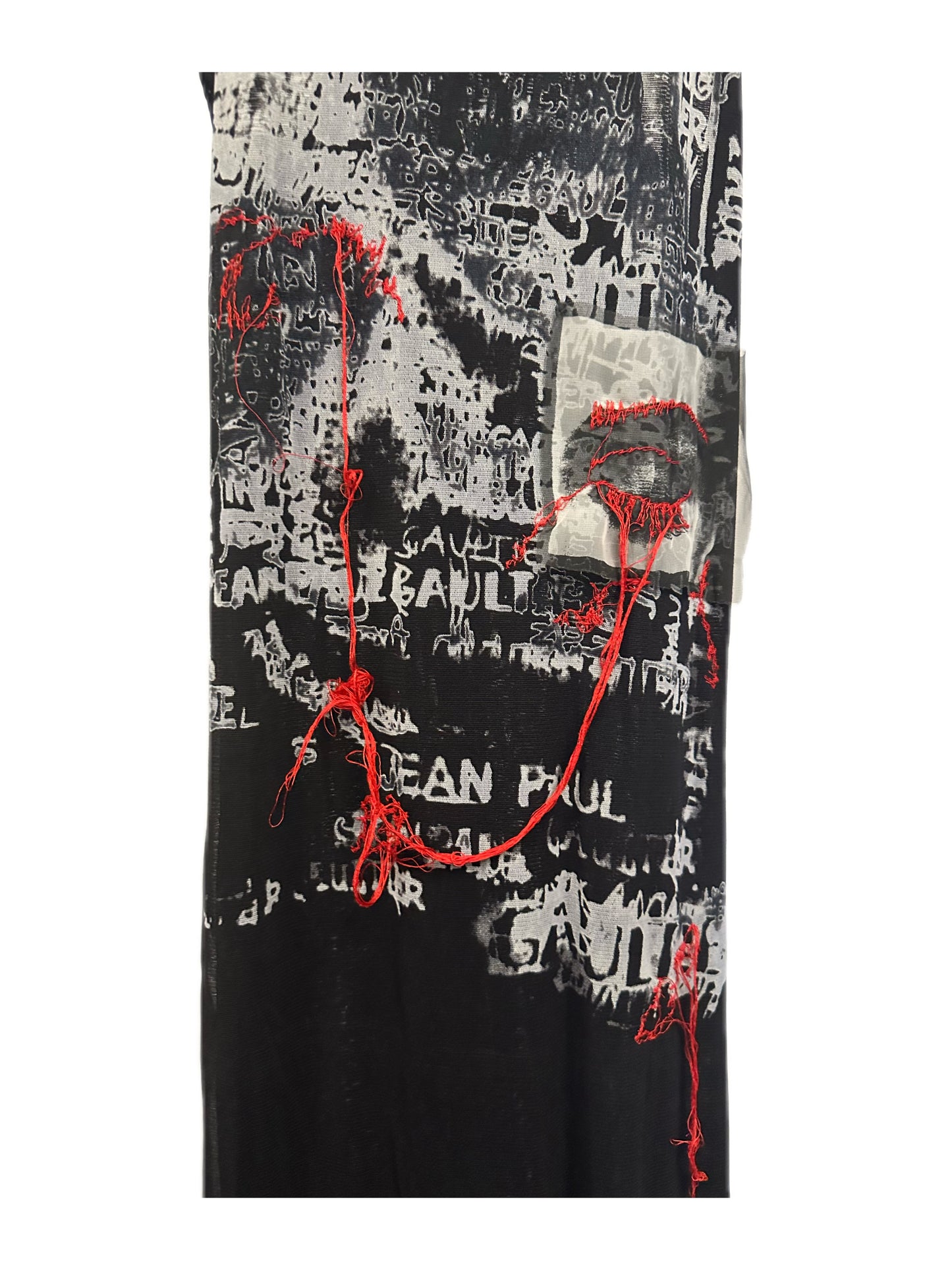 Jean Paul Gaultier Y2K Gothic Punk Black and Red Portrait Letters Print Maxi Mesh Dress