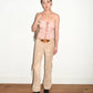 Christian Dior by John Galliano Runway Punk Bandage Gold Logo Plate Beige Suede Flare Trouser