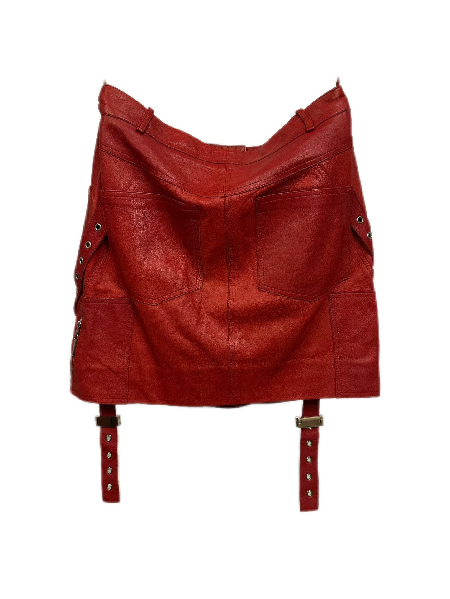 Christian Dior by John Galliano Y2K Punk Red Leather Bandage Skirt