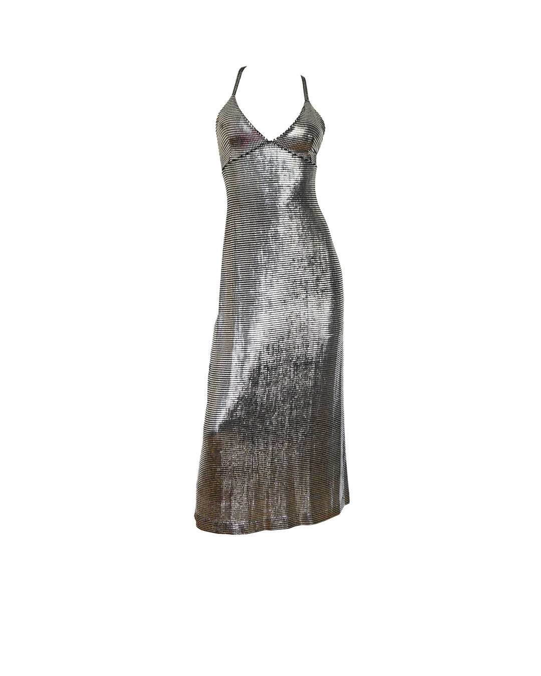 Paco Rabanne Y2K Archive Silver Metallic Mirror Chainmail Maxi Dress