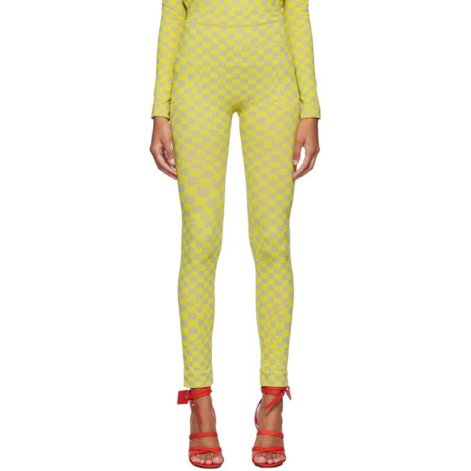 Off-White Yellow and Grey Bubble Check Knitted Leggings