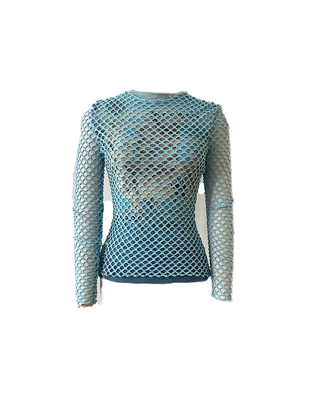 MISBHV Blue Fishnet Print Mesh Top