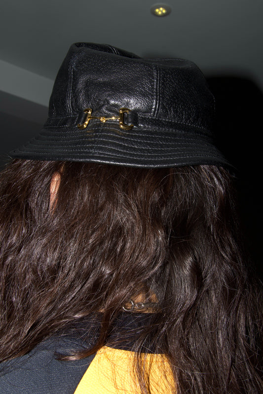 Gucci Black Leather Gold Buckle Hat