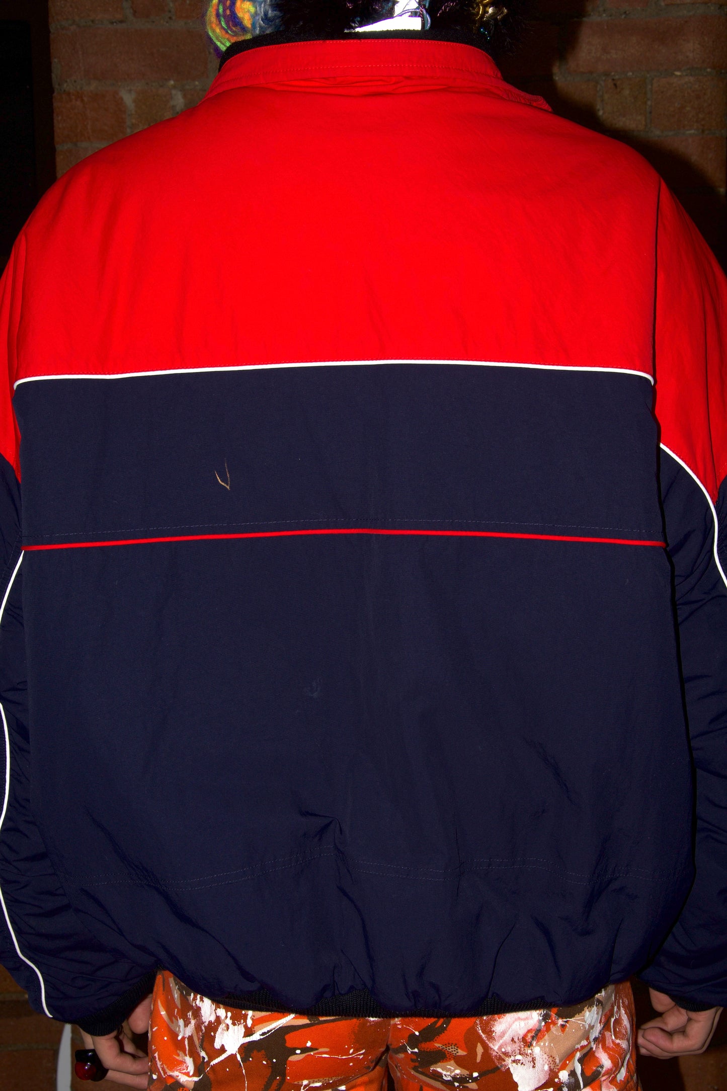 Balenciaga Men's Red and Navy Colour Block Down Ski Bomber Jacket