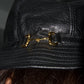 Gucci Black Leather Gold Buckle Hat