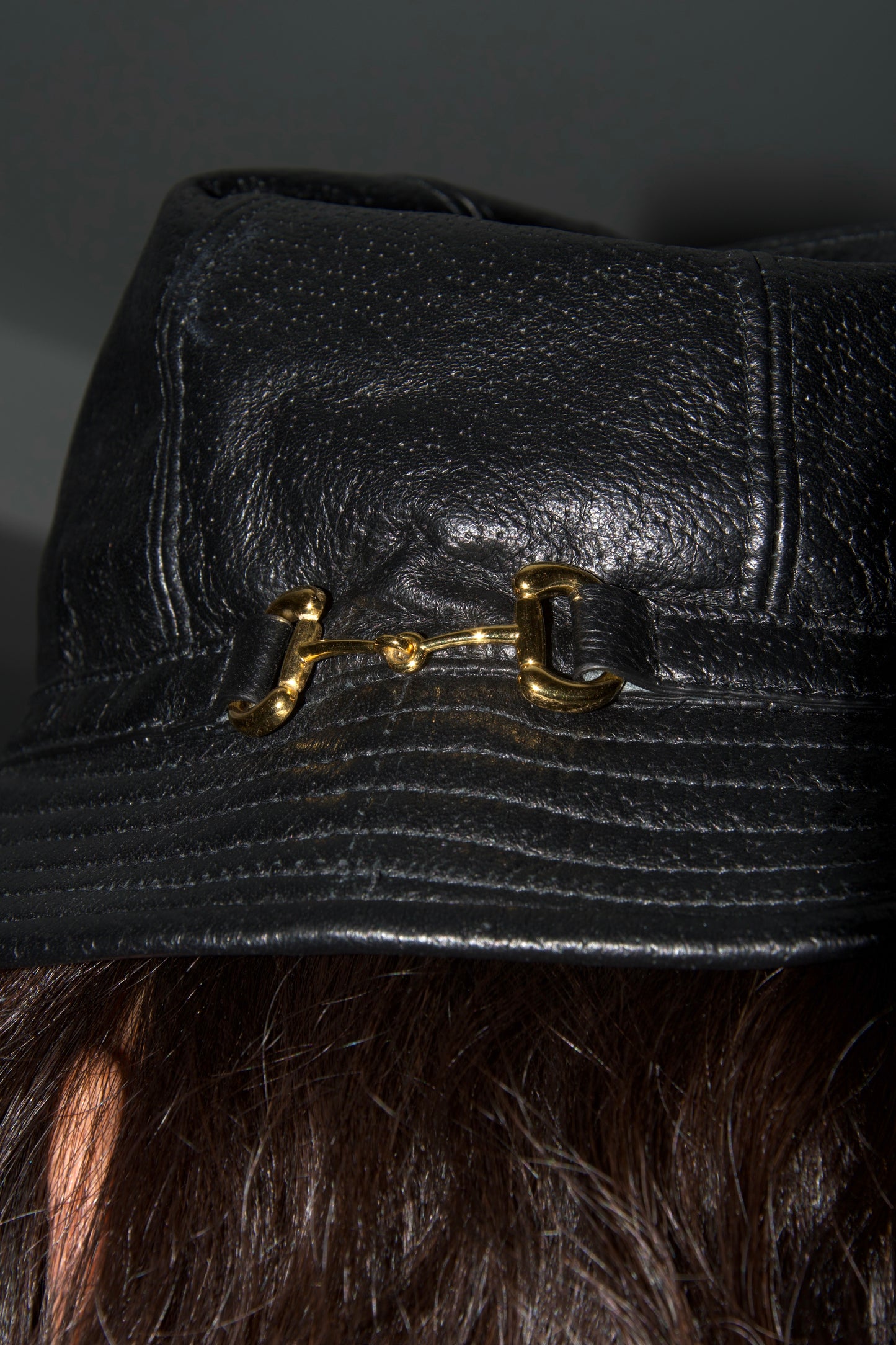 Gucci Black Leather Gold Buckle Hat