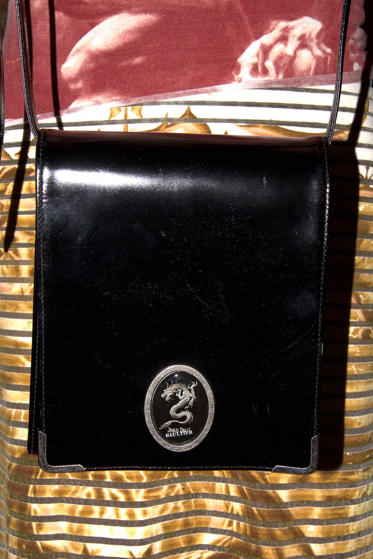 Jean Paul Gaultier 90s Y2K Dragon Crossbody Black Leather Box Bag