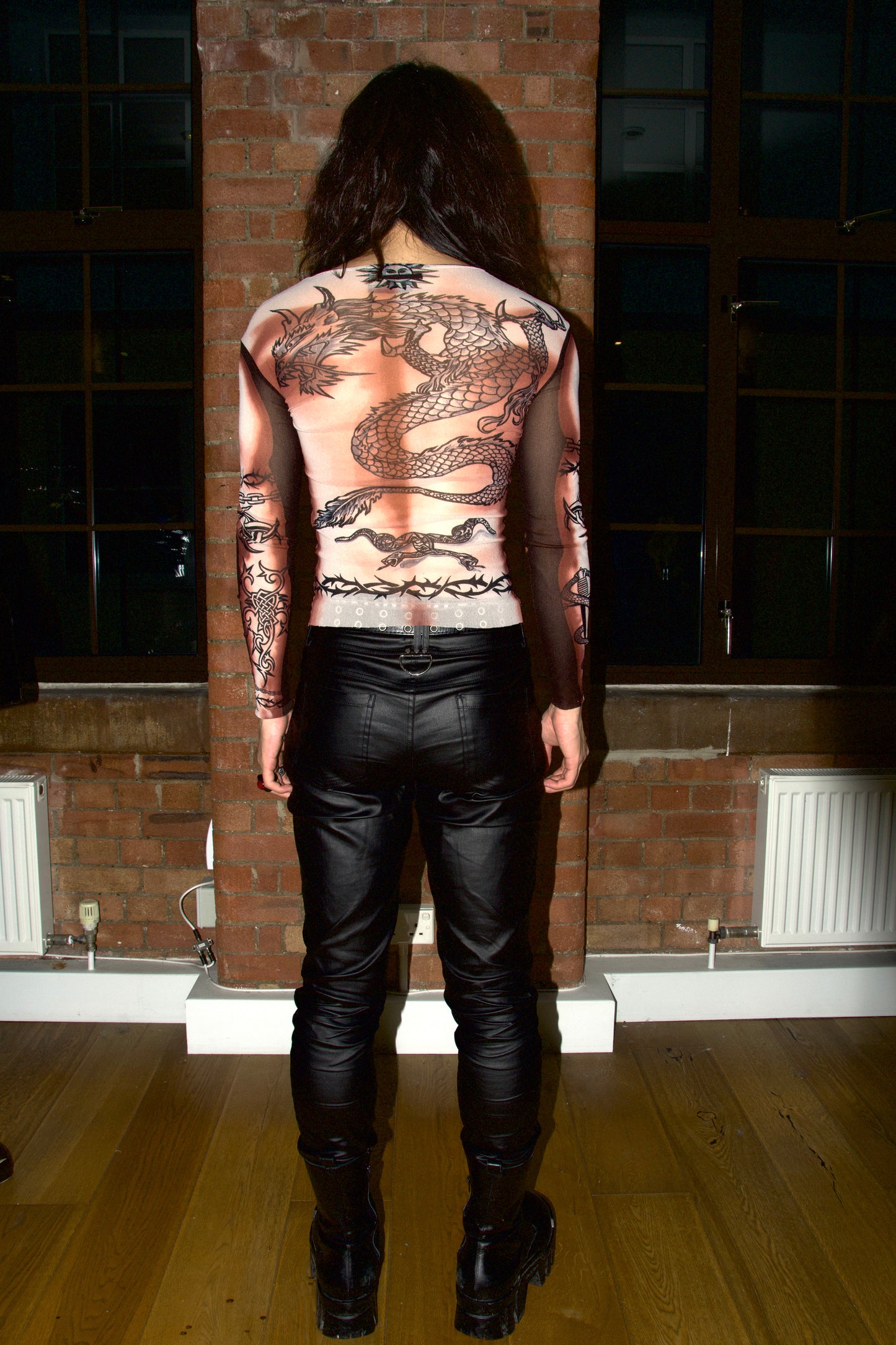 Jean Paul Gaultier Y2K Iconic Dragon Tattoo 'Safe Sex Forever' Mesh Top T-shirt