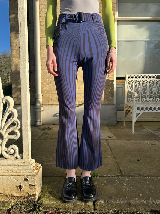 Jean Paul Gaultier Iconic Y2K 1996 Runway Cyber Illusion Blue Flare Jersey Trousers