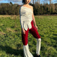 PE99Y YAN9 Luxury Burgundy Velvet + Pearl Silver Jersey Mixed Fabric Asymetrical Trousers