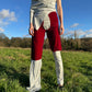 PE99Y YAN9 Luxury Burgundy Velvet + Pearl Silver Jersey Mixed Fabric Asymetrical Trousers