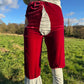 PE99Y YAN9 Luxury Burgundy Velvet + Pearl Silver Jersey Mixed Fabric Asymetrical Trousers