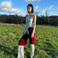 PE99Y YAN9 Luxury Burgundy Velvet + Pearl Silver Jersey Mixed Fabric Asymetrical Trousers