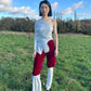 PE99Y YAN9 Luxury Burgundy Velvet + Pearl Silver Jersey Mixed Fabric Asymetrical Trousers