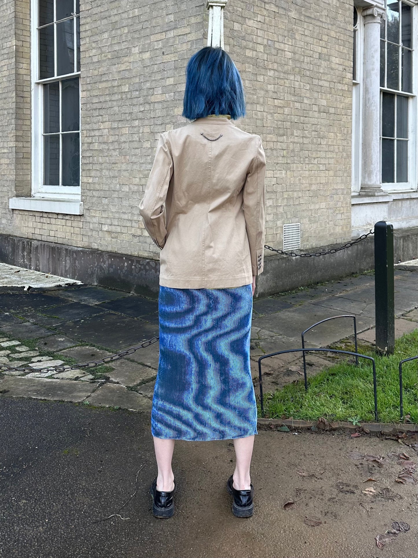 Issey Miyake Y2K Psychedelic Blue Velvet Dress