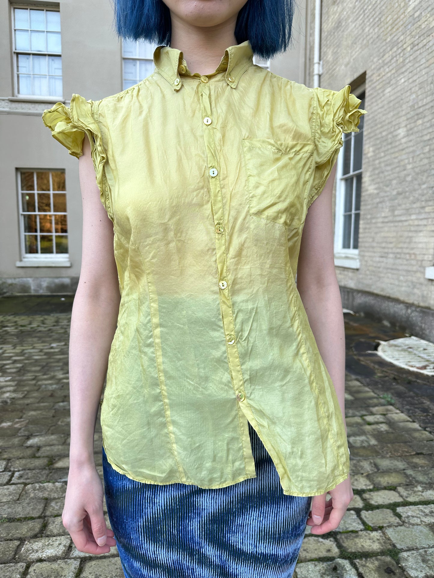 Jean Paul Gaultier Green Ruffles Short Sleeve Blouse