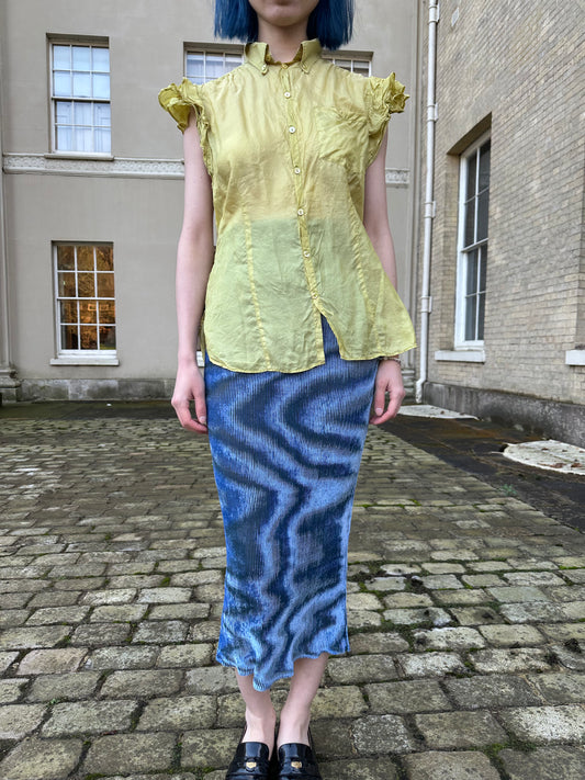 Issey Miyake Y2K Psychedelic Blue Velvet Dress