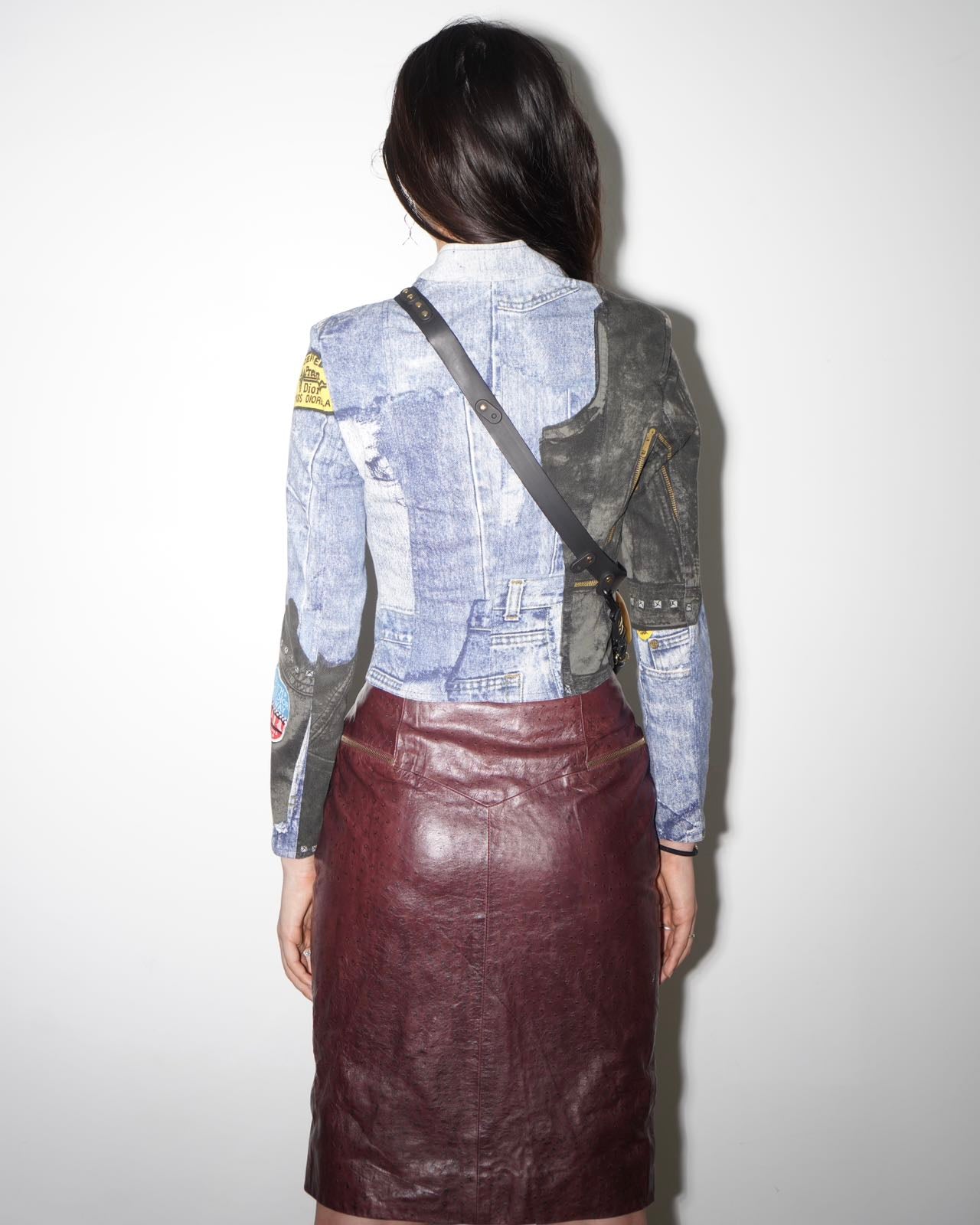 Christian Dior by John Galliano Denim Y2K Punk Print Double Zipper Jacket