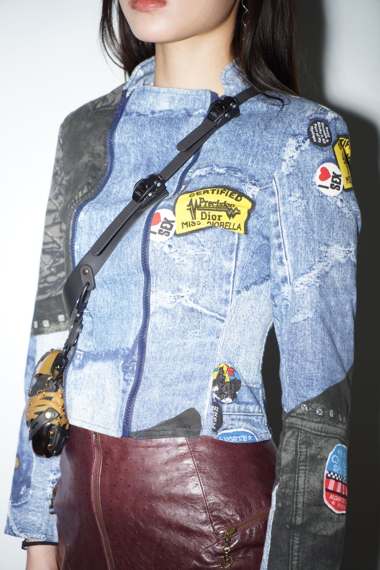 Christian Dior by John Galliano Denim Y2K Punk Print Double Zipper Jacket