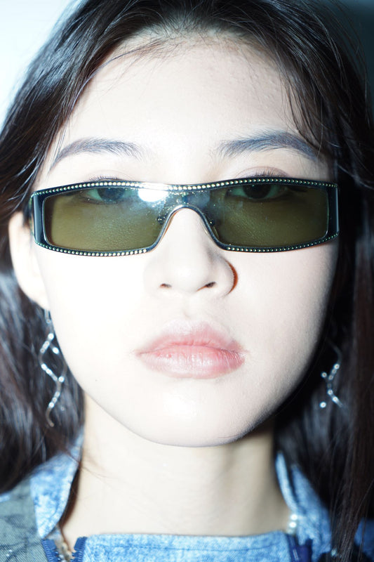 Alexander McQueen Y2K Vintage Green Diamonds Futuristic Sunglasses