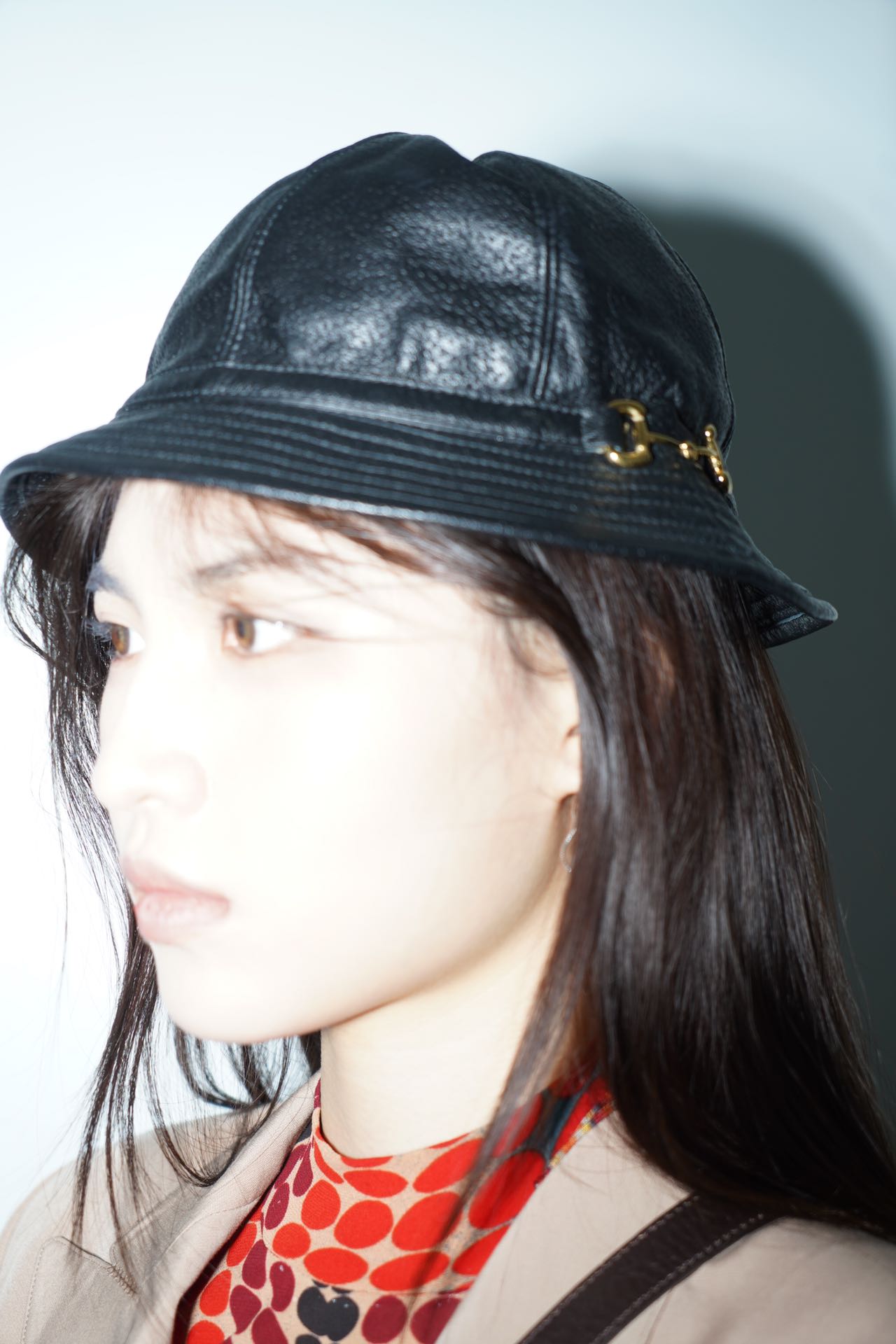 Gucci Black Leather Gold Buckle Hat