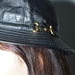 Gucci Black Leather Gold Buckle Hat