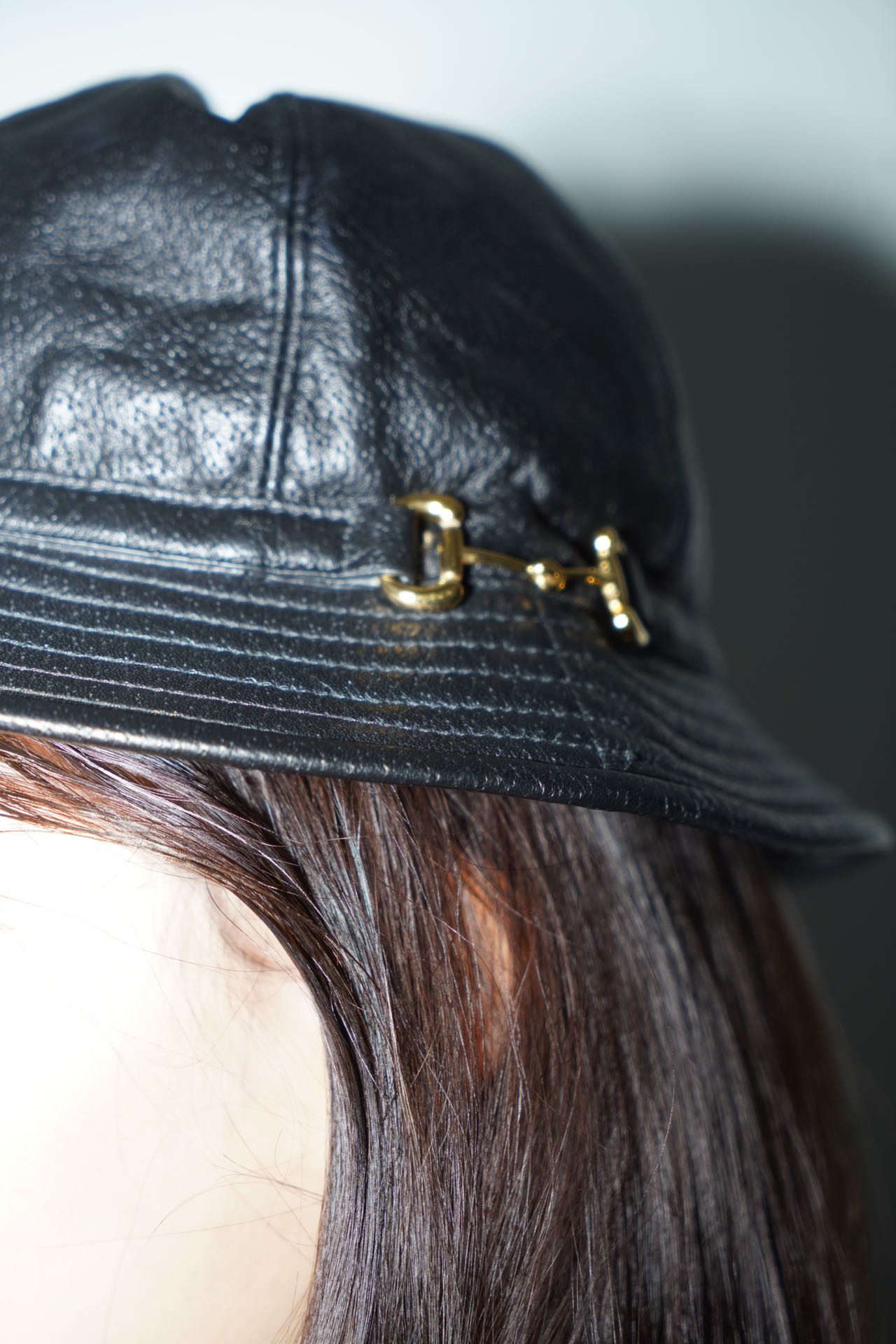 Gucci Black Leather Gold Buckle Hat