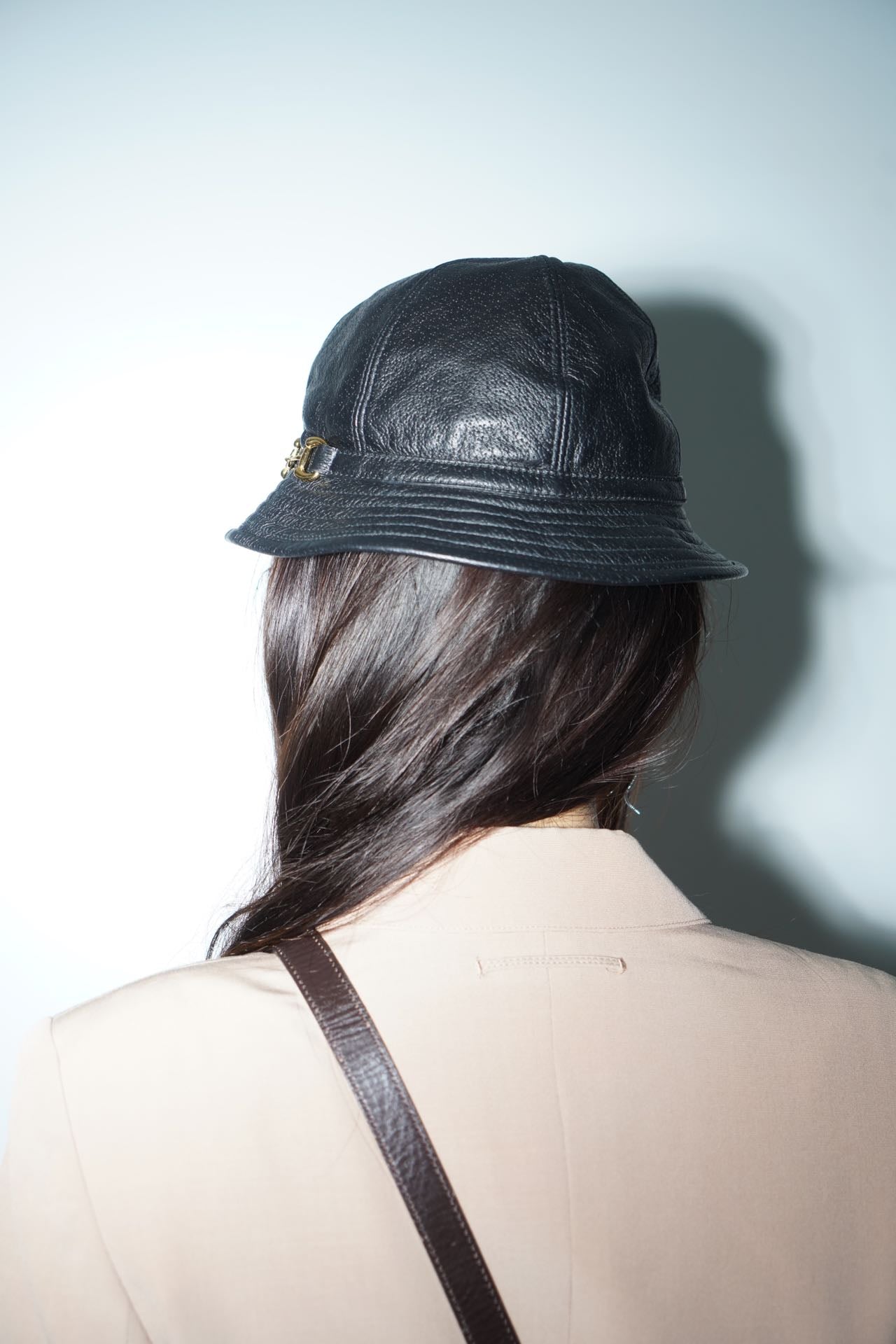 Gucci Black Leather Gold Buckle Hat