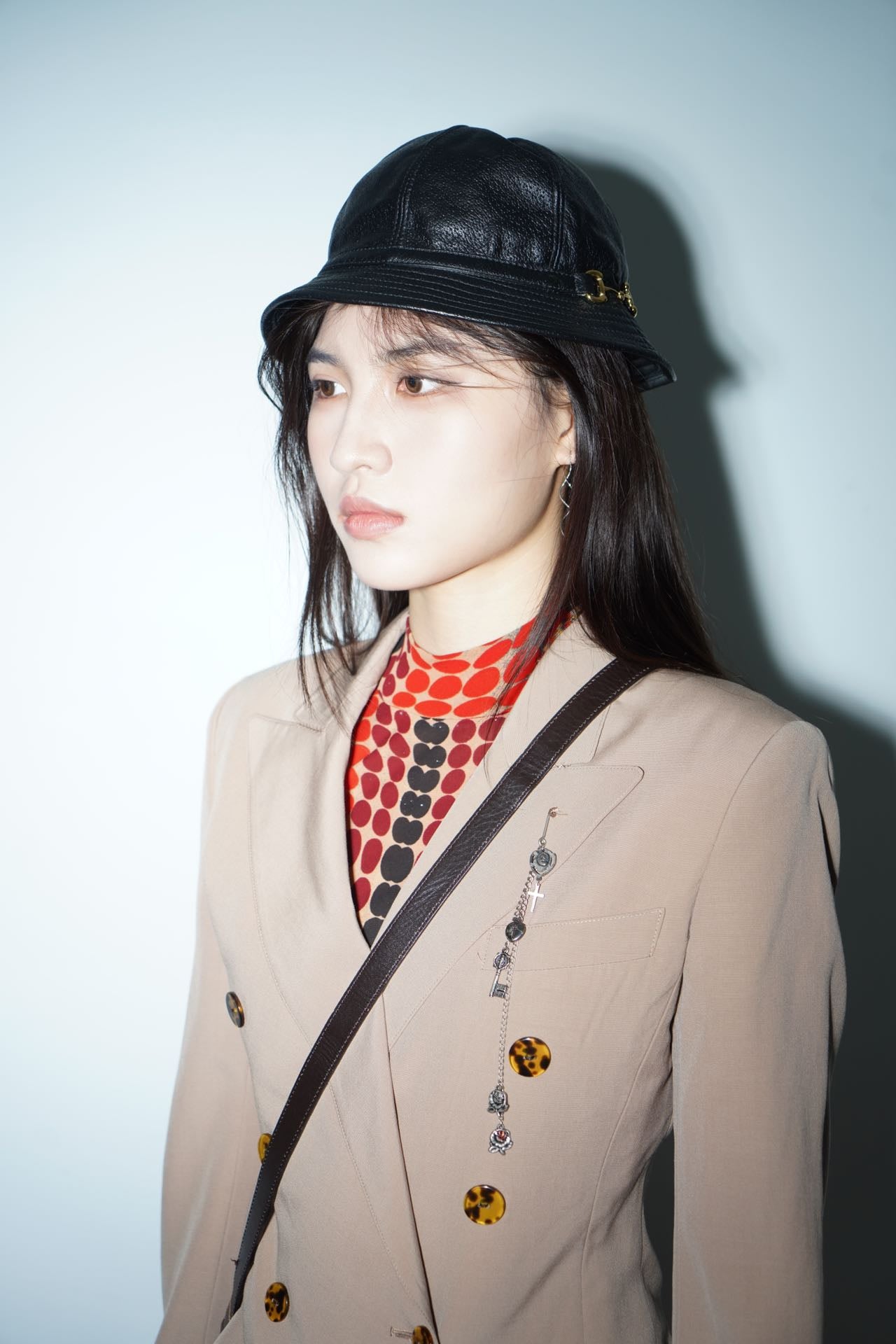 Gucci Black Leather Gold Buckle Hat