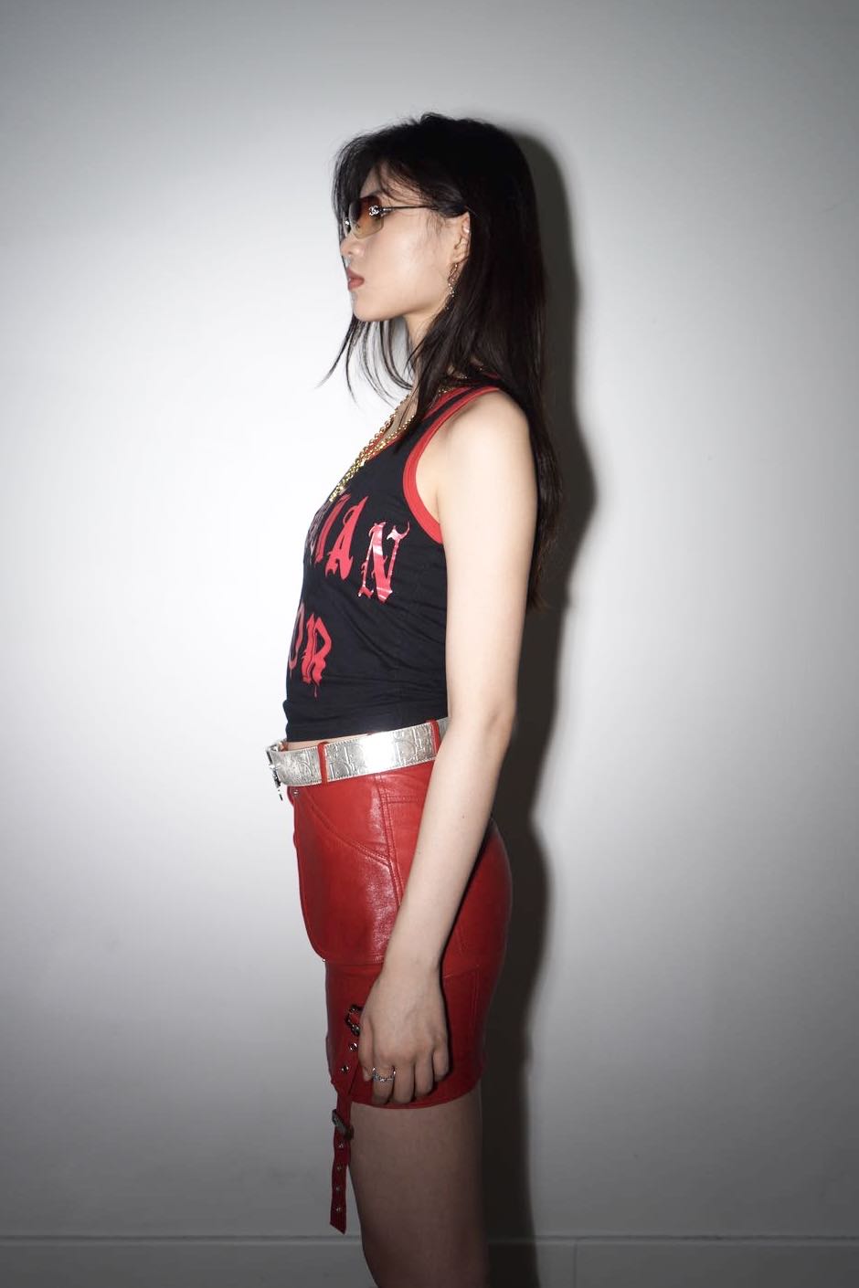 Christian Dior by John Galliano Y2K 2002 Red and Black Gothic Punk Letters Runway Tank Top