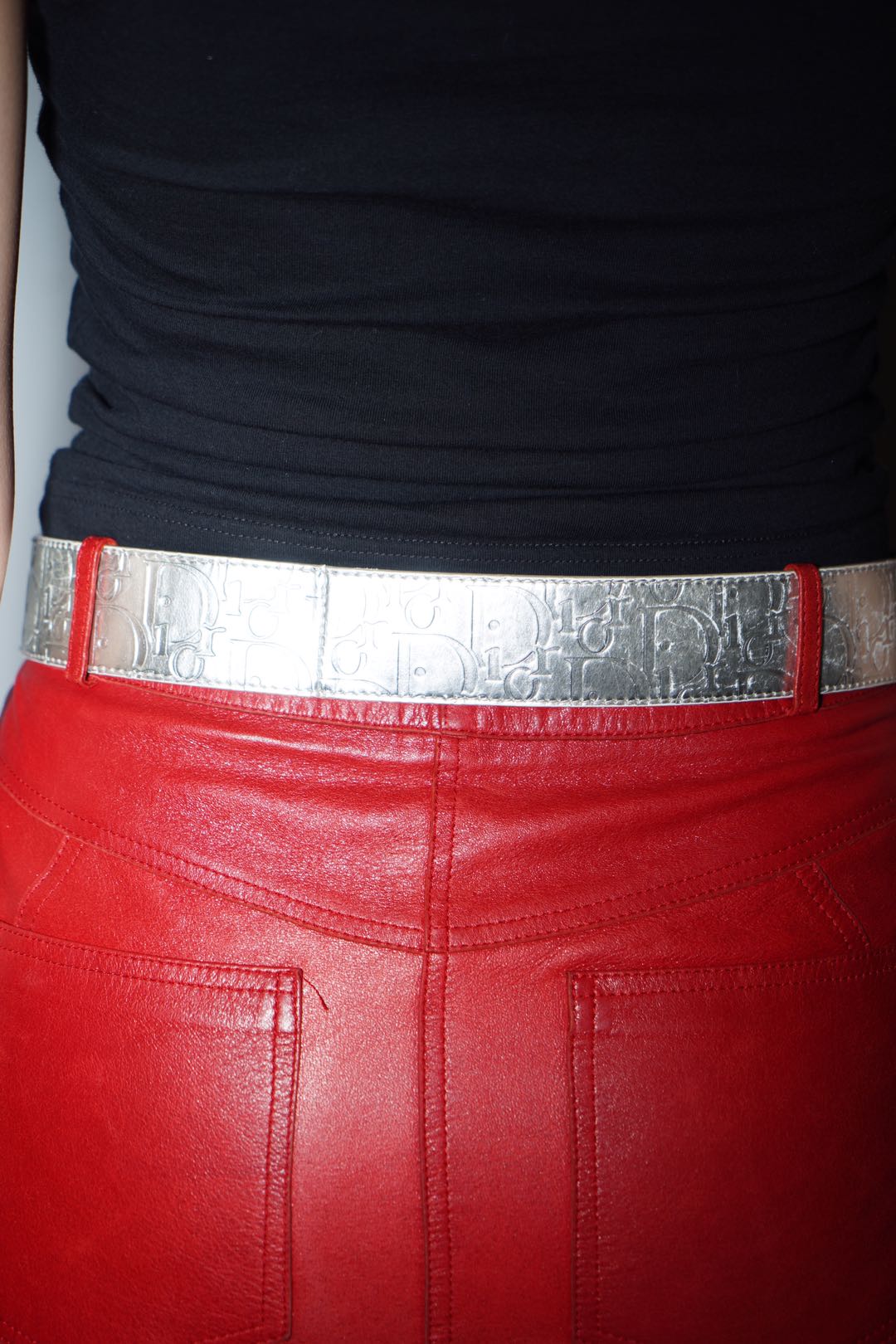 Christian Dior Silver Monogram Embossed Y2K Leather Belt