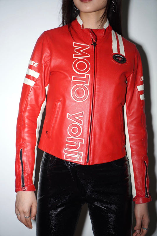 Yohji Yamamota Deven Aoki 90s Runway Vintage Red Leather Motor Jacket