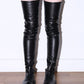 032C X Buffalo Over Knee Black Soft Leather Platform Boots