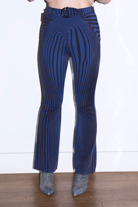 Jean Paul Gaultier Iconic Y2K 1996 Runway Cyber Illusion Blue Flare Jersey Trousers